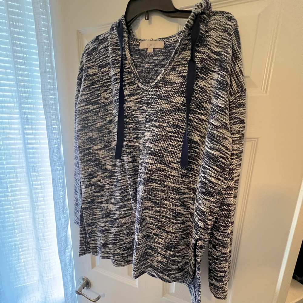 LOFT Heathered Navy Sweater Tunic Hoodie